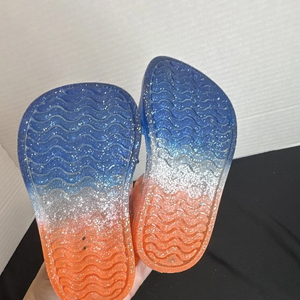 Girls Glitter Strappy Open Toe Sandals Buckle Plastic Blue/Orange/Clear 5